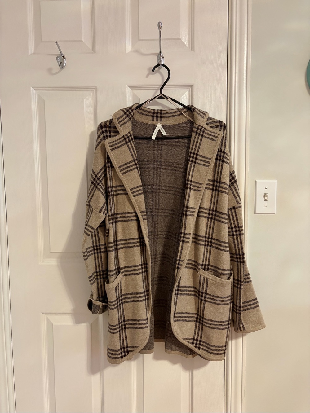 Dreamers Brown & Beige Plaid Hooded Cardigan